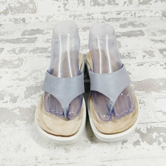 New ECCO Womens Corksphere Leather Grey Tong Sandals D241 - Picture 3 of 13
